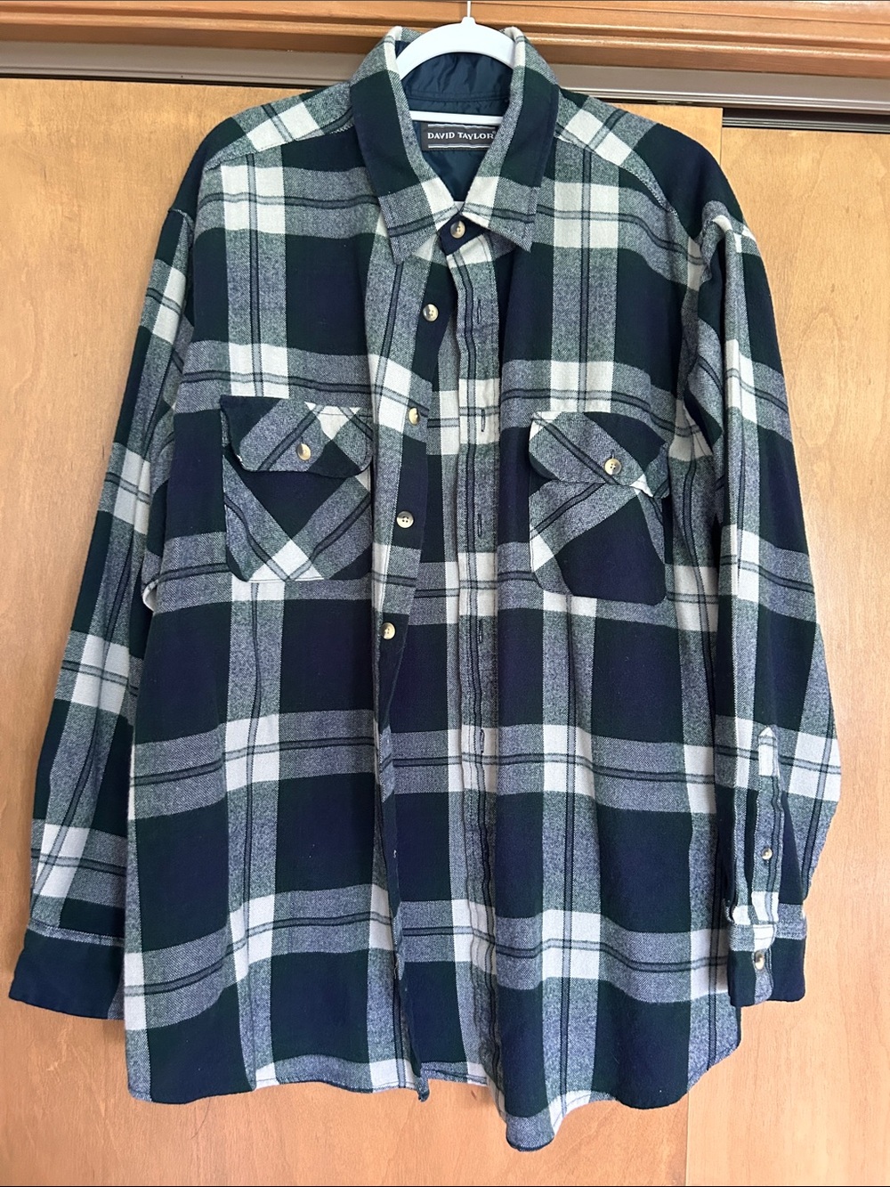 David Taylor Navy, Green & White Plaid Button-Down Shirt